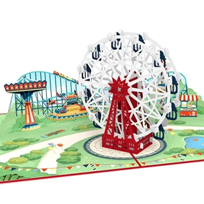 Afbeelding van papercrush® Pop upkaart pretpark met reuzenrad 3D verjaardagskaart voor kinderen achtbaan, reisvoucher Wenen (Wiener Prater), geldgeschenk of voucher
