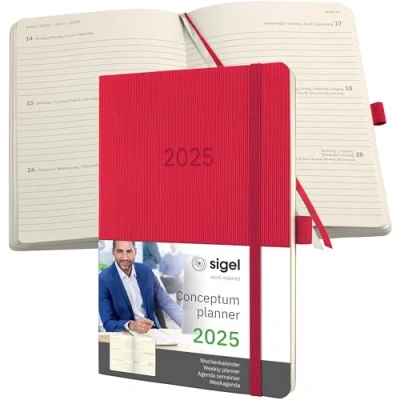 Afbeelding van Weekagenda Conceptum A5 2025 (NL/FR/EN/DU) red Softcover