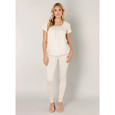 Afbeelding van Base Level basic t shirt Yona met plooien beige