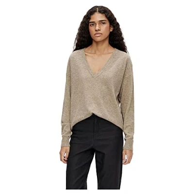 Afbeelding van Object Objthess L/S Vneck Pullover NOOS Trui, Dames, Maat: Medium, Camel