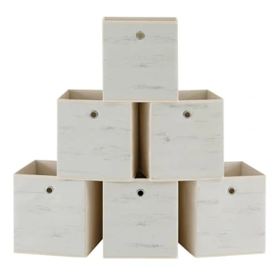 Afbeelding van SONGMICS Opbergdoos, set van 6, opbergen, fleece, opvouwbaar, 26 x 28 cm, stoffen doos, voor kubusrek, organizer, kleding, wit, RFB126W01