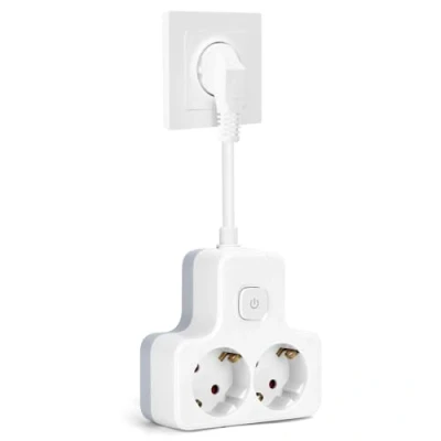 Afbeelding van Aigostar Adapter met schakelaarstekkers 2 stopcontacten, stekkerdoos kinderbeveiliging, 16A, 250V, 0,05m witte kabel (1 stuk, Schuko, witgrijs