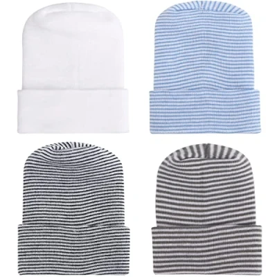 Afbeelding van DRESHOW 4 Pcs Pasgeboren Ziekenhuis Hoed Infant Baby Cap met Grote Boog Zachte Leuke Knop Nursery Beanie