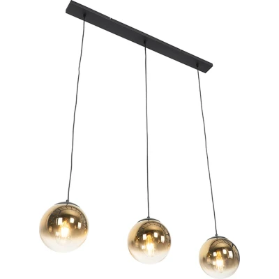 Afbeelding van QAZQA Art Deco hanglamp zwart met goud langwerpig 3 lichts Pallon