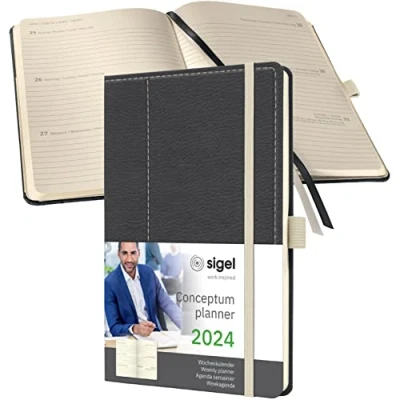 Afbeelding van Weekagenda Conceptum A5 2024 (NL/FR/EN/DU), Design Vintage dark Grey H
