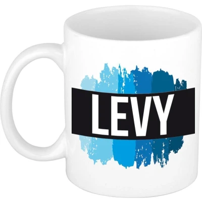 Afbeelding van Levy Naam / voornaam kado beker mok verfstrepen Gepersonaliseerde met mokken