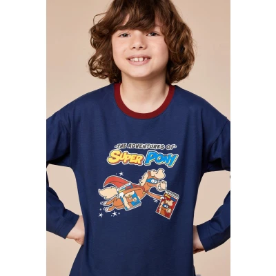 Afbeelding van Woody Jongens/Heren Pyjama Donkerblauw Pony XXL