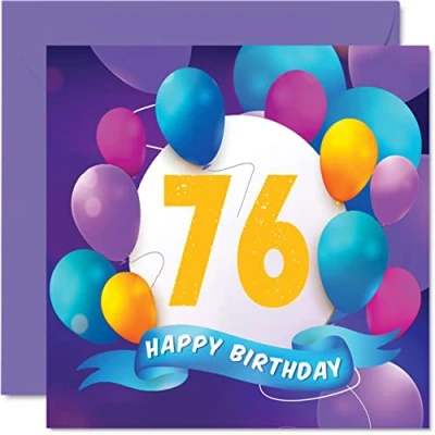 Afbeelding van 76e verjaardagskaart voor mannen vrouwen ballonfeest gelukkige verjaardagskaarten 76 jarige man vrouw mama papa tante oom opa oma opa, 145 mm x cadeau