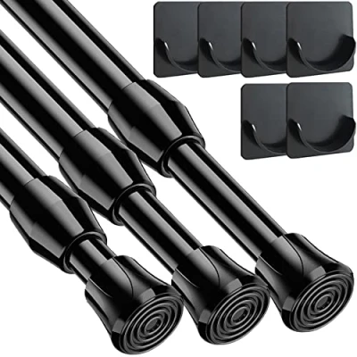 Afbeelding van Gordijnroede, 3 stuks, klemstang, 60 90 cm, spanstang zonder boren voor kast, kledingkast, badkamer, zwart, 62 tot 105 diameter 13 mm