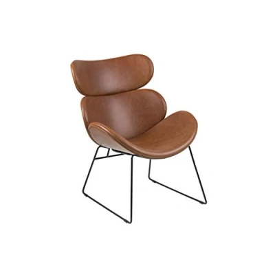 Afbeelding van 10% korting Leen Bakker Fauteuil Cezar Kunstleder Zwart/cognac Fauteuils Bruin Lederlook
