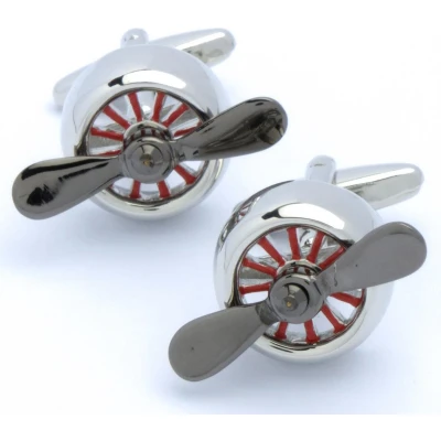 Afbeelding van Manchetknopen Vliegtuig Propeller Zwart Rood Zilver