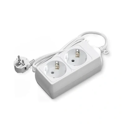 Afbeelding van Witte stekkerdoos met 2 geaarde stopcontacten, zonder schakelaar, 3 m, H05VV F 3G1,5 m², basis stopcontacten