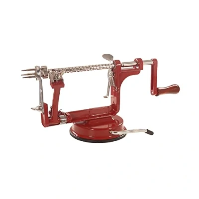 Afbeelding van Appelschiller, corer, aardappelschilmesje en snijder, schilmachine, roterende appelschiller met zuigwerking mok (appelschiller: rood)