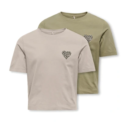 Afbeelding van ONLY Girls Kogrex LEO Heart 2 PACK Tshirt print voor kinderen, Maat: 122/128, Pumice stone/mermaid