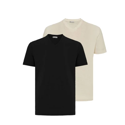 Afbeelding van dandalo 2 PACK Tshirt basic, Heren, Maat: 3XL, Black ecru
