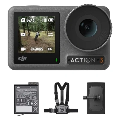 Afbeelding van DJI Osmo Action 3 Outdoor combinatie 4K/120 fps actiecamera met borst en rugzakriembevestiging, superbreed gezichtsveld, HorizonSteady, koudebestendig tot 320 minuten 2 batterijen