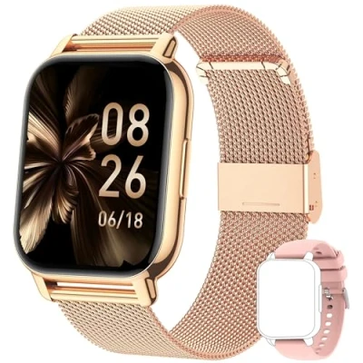Afbeelding van Popglory Smart Watch voor dames en heren, beantwoorden/bellen, 1,85 inch smartwatch 2 bandjes gesplitst scherm, 100+ sport fitnesshorloge met bloeddruk/zuurstof/hartslagmeter iOS Android