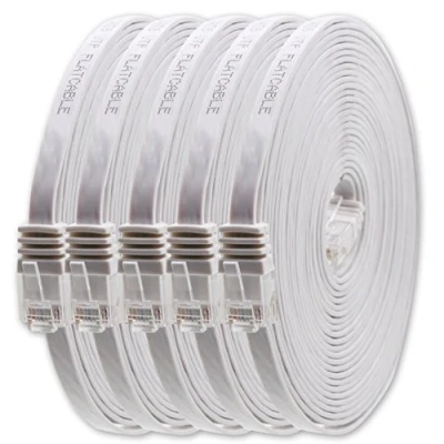 Afbeelding van 0,25m Cat6 platte Netwerkkabel Lan Ethernet Gigabit Kabel Cable Patchkabel RJ45 wit 5 stuks