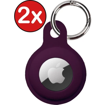 Afbeelding van Hoesje Geschikt voor Apple AirTag Sleutelhanger Siliconen Hanger Aubergine 2 PACK