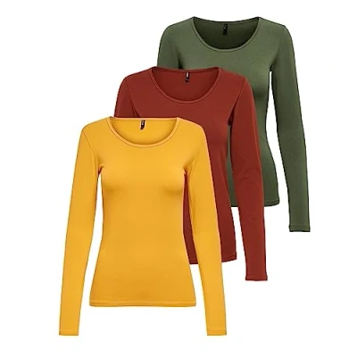 Afbeelding van ONLY Onllive Love Life Basic damesshirt met lange mouwen, 1 x goudgeel, burnt henna, kalamata, M