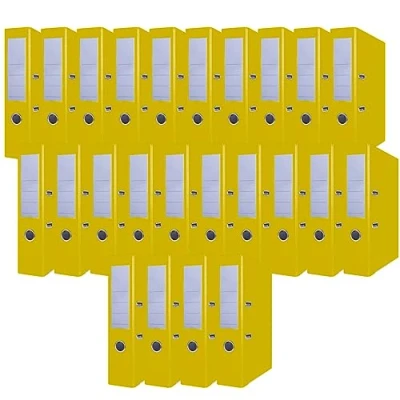 Afbeelding van OFFICE PRODUCTS 24 pack mappen geel A4/75 mm/papier karton/kunststof bekleding PP sleufmap kantoormap kartonnen map ordner metalen randbescherming