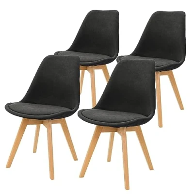 Afbeelding van Eetkamerstoelen Set van 4 Zwart Linnen Bekleding met Houten Poten ML Design
