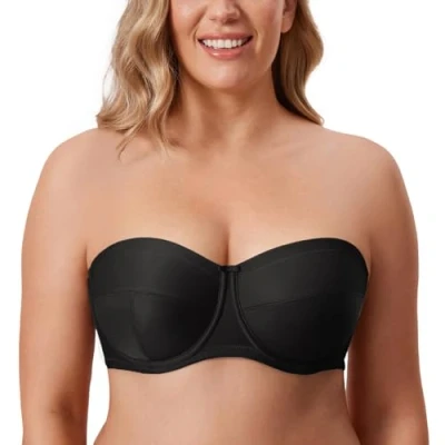 Afbeelding van DELIMIRA Strapless bh Voor Dames Grote Maat Converteerbaar Met Beugel Niet Gewatteerd zwart 95G