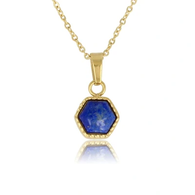 Afbeelding van Ketting goudkleurig Met zeshoek Lapis Lazuli edelsteen hanger luxe cadeauverpakking