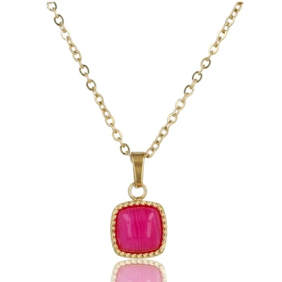 Afbeelding van My Bendel Ketting Met vierkante Rose Stripe Agate hanger edelsteen luxe cadeauverpakking