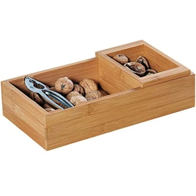 Afbeelding van Kesper notenschaal met notenkraker, materiaal: bamboe, roestvrij staal, afmetingen: B 30 x D 16 H 7,5 cm, kleur: zilver 62830