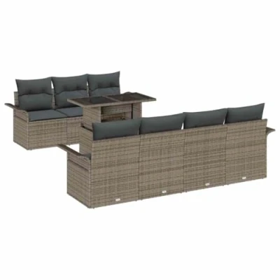Afbeelding van vidaXL 8 delige tuinsalonset met kussens Grijs Poly Rattan