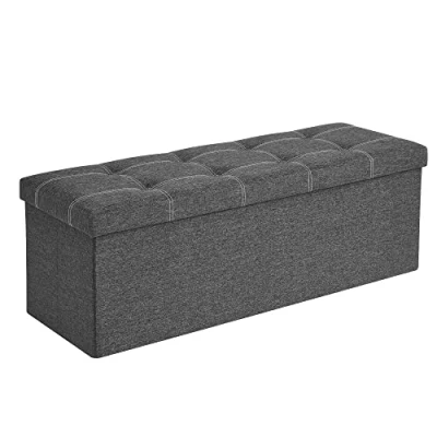 Afbeelding van SONGMICS Bank met opbergruimte, zitkist, zitkruk, opvouwbaar, 110 x 38 cm, hoes van kunstlinnen, voor slaapkamer, hal, woonkamer, donkergrijs LSF077G04