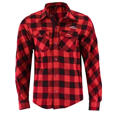 Afbeelding van PROANTI Motorhemd Aramid motorfiets chopper hemd jas met beschermers, rood, XL