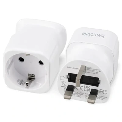 Afbeelding van Kwmobile 2 reisstekers voor in Engeland C en F stekker naar G Reisadapter UK 13 A Zekering Reisstekker Max 250V 3250W Wit