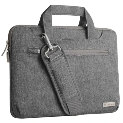 Afbeelding van TECHGEAR Sleeve Case voor 11 12,3 inch Laptops, Draagbare Multifunctionele Laptop hoes met Verstelbare Schouderriem, Bagageband en Onderdrukbare Handgrepen, Organizer Hoesje Zakken GRIJS