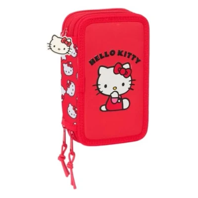 Afbeelding van Driedubbele Pennenzak Hello Kitty Iconic Wit Rood 12,5 x 19,5 5,5 cm 37 Onderdelen