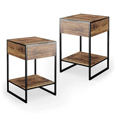 Afbeelding van Vicco Boxspring nachtkastje &quot;Fyrk&quot;, Eiken rustiek/Zwart, 43.5 x 66 cm Set van 2