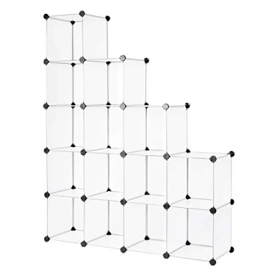 Afbeelding van dibea Steekrek van kunststof, schoenenrek, opbergrek, modulair systeem, met 16 vakken à 30 x cm, transparant