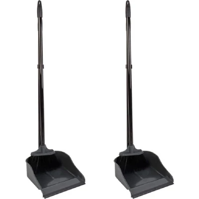 Afbeelding van 2x Luxe stoffer en blik zwart met steel 83 x 24 18 cm stofblikset schoonmaakartikelen