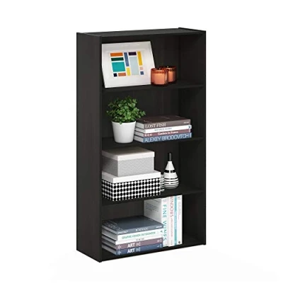 Afbeelding van FURINNO Boekenkasten met 4 niveaus, displayplanken, ontworpen hout, espresso