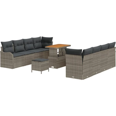 Afbeelding van vidaXL 11 Delige Tuin Sofa Set met Kussens Grijs Poly Rattan Acacia