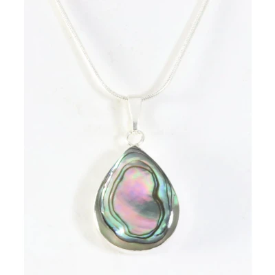 Afbeelding van Druppelvormige zilveren hanger met abalone schelp aan ketting