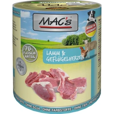Afbeelding van MAC&#039;s Hondenvoer Natvoer Blik 70% Lam &amp; Gevogeltehart 6 x 800g