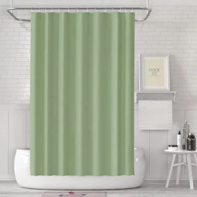 Afbeelding van LUKDUNG 180 x badgordijn, schimmelwerend in badkamer, gordijn voor bad, douche van stof, waterdicht, wasbaar, PEVA douchegordijn met 12 douchegordijnringen, groen