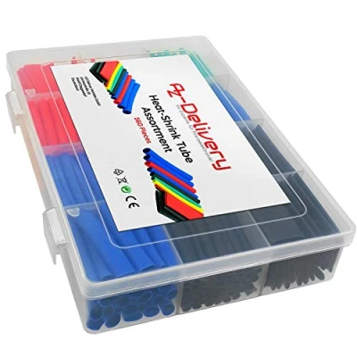 Afbeelding van AZDelivery krimpkousenset 560 stuks, 5 kleuren krimpkous assortiment met 12 verschillende maten, verhouding 2:1 elektrische isolatieslang, heat shrink tube kit inclusief E Book!