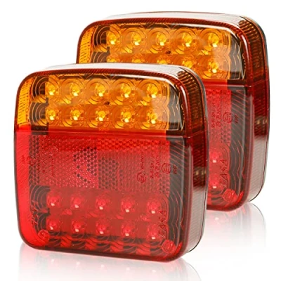Afbeelding van Qiping Set van 2 achterlichten voor autoaanhanger, 12 V, universeel achterlicht, achterlichten, verlichting met kentekenplaatverlichting, E markering