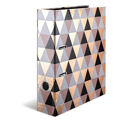Afbeelding van HERMA Ordner A4, roze, goud en zwart, set, 5 stuks, 7 cm breed, kinderringmap met stijlvol patroon, kleurrijke ordners glanzende afwerking voor jongens meisjes