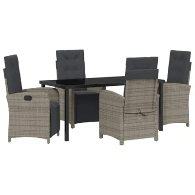 Afbeelding van vidaXL 5 Persoons Tuin Eettafel Set met Kussens Grijze Poly Rattan