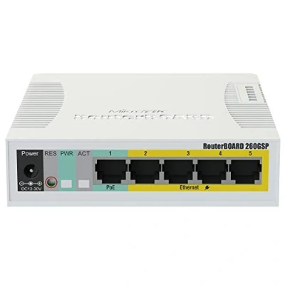 Afbeelding van MikroTik RouterBOARD RB260GSP, 5 poorts Gigabit Smart Switch met SFP kooi, SWoS, voeding, POE OUT