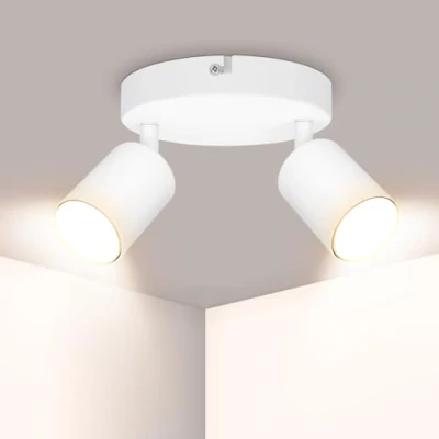 Afbeelding van Ketom Plafondspot, wit, led plafondlamp, 2 draaibare spots, GU10, ronde plafondverlichting, moderne voor keuken, slaapkamer, woonkamer, levering zonder lampen